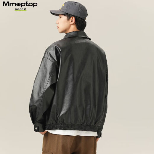 MMOPTOP潮牌美式鳄鱼纹PU皮衣外套男士春秋季翻领机车夹克YH26 黑色 L