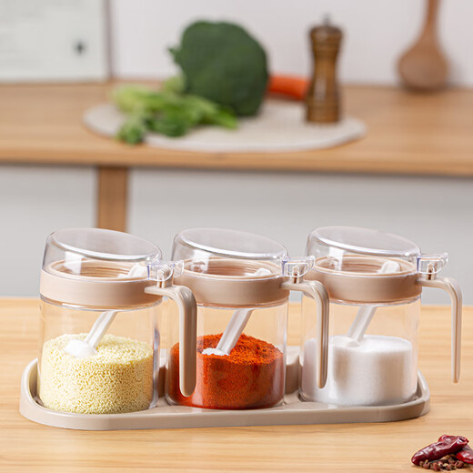 Mengting glass seasoning box seasoning bottle household salt shaker seasoning jar set seasoning box 3-piece set with storage rack