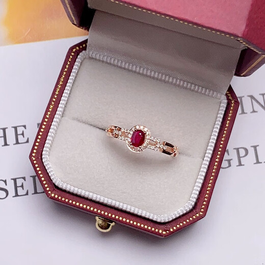 Eba Jewelry Pigeon Blood Red 0.5ct Ruby Ring 18K Gold Inlaid with Diamond Ring for Girlfriend’s Birthday Gift 0.5 Carat Size Message (Spot Size 9 to 20)