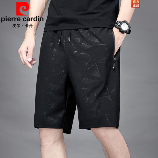 皮尔卡丹（pierre cardin）五分裤男士夏季冰丝薄款速干透气休闲宽松加大码运动短裤沙滩裤子 7029黑色 L 100-120斤