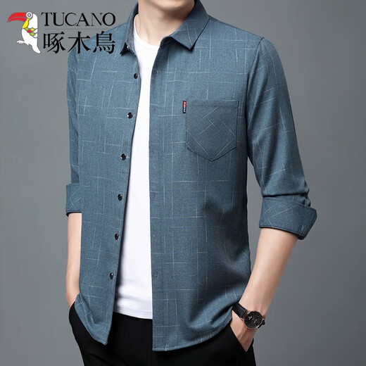 Camisa de algodón largo de algodón puro para hombres en primavera y otoño, nuevo negocio de mediana edad, camisa a cuadros informal gratis, suelta ropa de gran tamaño, además de terciopelo engrosado 6623 gris 170/l recomendado 115-135Jin [Jin equivale a 0.5 kg]