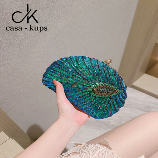 casa-kupsCK women's bag clutch beaded peacock bag women's retro dinner handbag tote bag banquet small bag high-end Chinese style women peacock blue