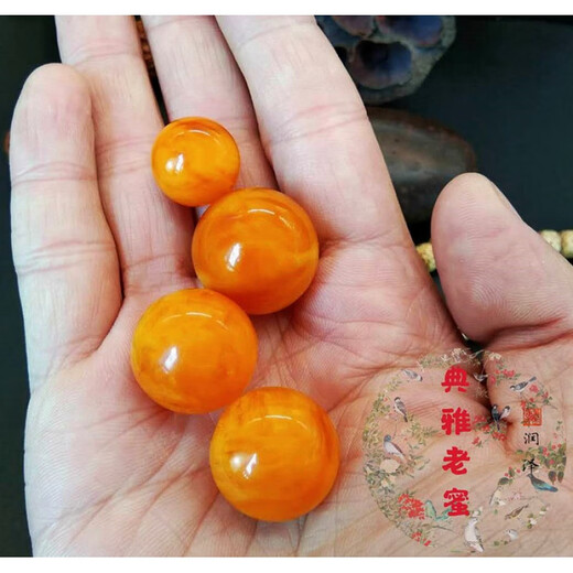 DL 1998 beeswax top bead natural chicken fat yellow old amber single bead round bead with bead waist bead diamond star diameter 12mm (1 piece)