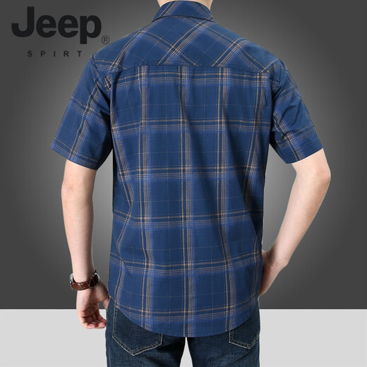 JEEP SPIRIT夏季短袖衬衫男纯棉宽松大码装格子双口袋工装上衣SPIRIT 5009-卡其 5XL