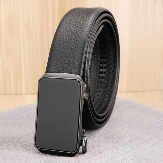 Niu Dangjia belt men's business automatic buckle cowhide belt trouser belt soft 7305 birthday gift black 110cm gift