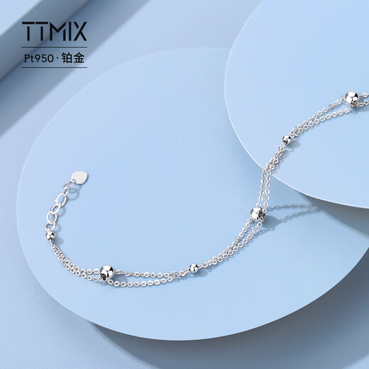 TTMIX platinum bracelet for women pt950 round beads double platinum bracelet romantic birthday gift for girlfriend 3.3-3.5g 16+2cm