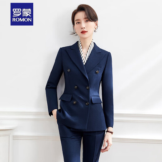 Luo Meng's professional attire, goddess style suit, fashionable suit, formal wear for women, Korean style interview work clothes, spring, autumn and winter thick work clothes, dark blue suit jacket + pants M