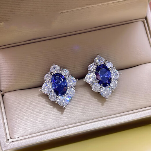 Guanpu Pavilion Fat Donglai's same style tanzanite earrings 3 carat tanzanite sapphire ring for women small and exquisite tanzanite blue earrings