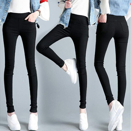 Tingyi leggings for women, thin high-waisted leggings, casual tight-fitting elastic pencil pants for autumn and winter, plus velvet and thickening, black XL [105-120]