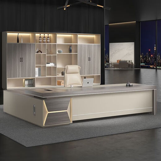 Boss desk and chair combination President desk executive desk simple modern double cabinet executive desk light luxury manager desk McKinley + Khaki installation consultation customer service 1.6 meters without side cabinets