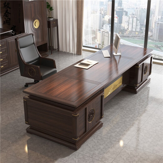 Sanke Furniture Black gold boss desk office desk and chair combination new Chinese style solid wood CEO desk atmospheric executive desk chairman desk 2 meters desk