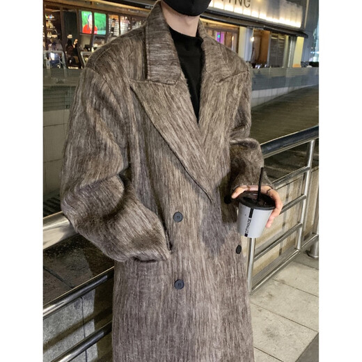 NEW OR MODE Heavy Korean style long woolen coat men's autumn and winter trendy brand loose coat vibe high street casual couple windbreaker dark gray XL