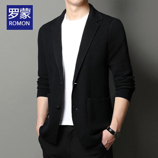 Romon -Männer gestrickte Strickjacke Männer Blazer Herren Frühling und Herbst Neue lose lockere dünne Anzug Halsband Wolle Top Beige L 170