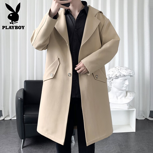 Playboy Windbreaker Men's Mid-Length Coat Men's Casual Trendy Brand Tops 2026 New Loose Jacket Men 847 Black S Recommended 70-90Jin Jin equals 0.5 kg