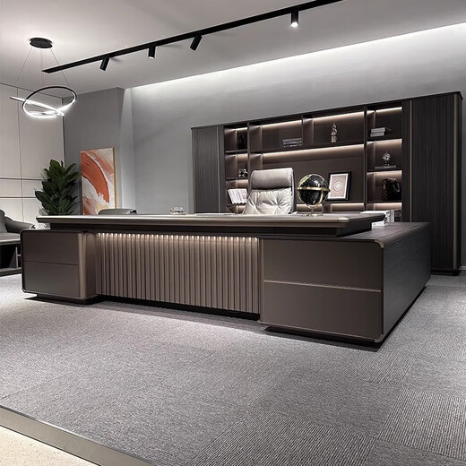 Qiheng (XIIBLC) simple and modern president desk boss desk office desk high-end light luxury executive desk with lights 2.4 meters boss desk (double cabinet with lights)