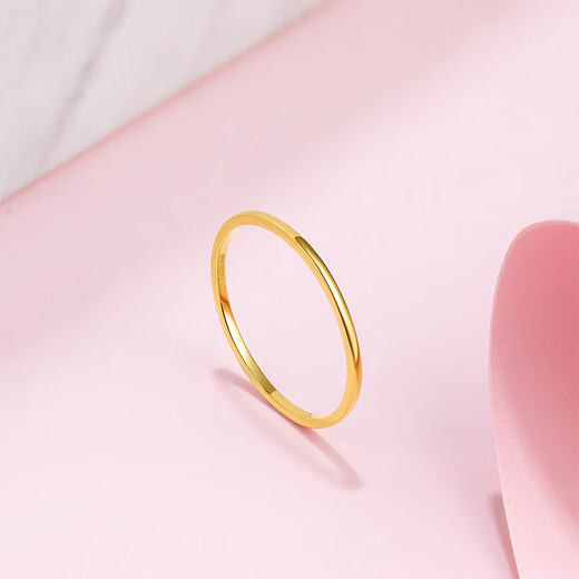 Saturday Fortune (ZLF) yellow 18K gold plain ring for women, simple and colorful, for girls and wives, size T 10