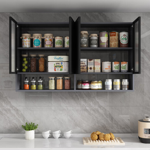 Qinglin wood aluminum alloy wall cabinet wall cabinet kitchen wall cabinet wall storage cabinet balcony bathroom solid wood wall cabinet storage hanging cabinet solid wood 90*40*80 three doors space aluminum door assembly