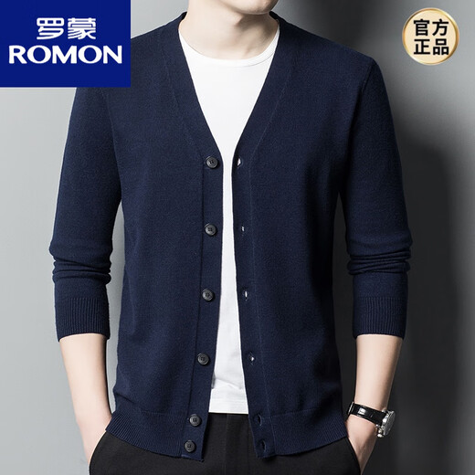 罗蒙（ROMON）羊毛针织衫男开衫外套2024年新款韩版商务休闲秋款男士外穿毛衣 黑色 L 170