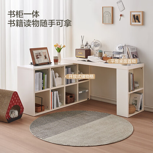 Quanyou Home Desk Cabinet Integrated Table Bookcase Living Room Bedroom Adjustable Telescopic Storage Cabinet Furniture Ivory White | 6-Gate Bookcase A+1.2m Table A