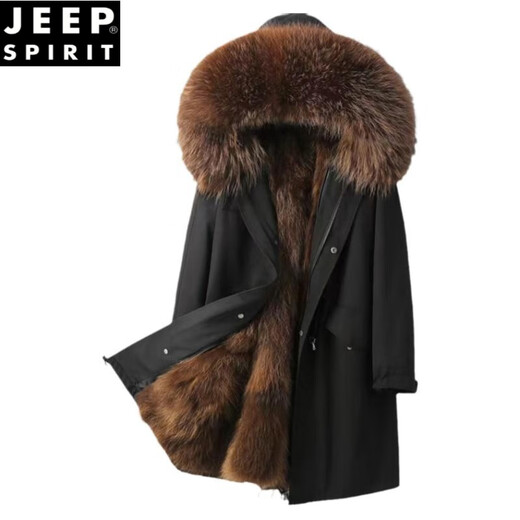 JEEP SPIRIT派克服男可拆卸冬季大衣外套仿狐狸毛内胆仿皮草中长款貂皮毛一体 姜黄色(工装款) 3XL /185 建议150-170斤