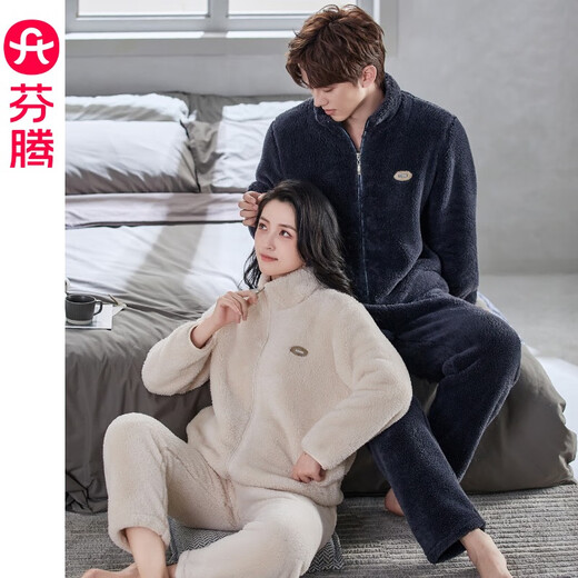 Fenten Couple Pajamas Women's Winter Velvet Thickened Coral Velvet Home Clothes Can be Weared Outside Zipper Warm Suit Men's Carbon Gray Single Men's L Recommendation: Female 110-124 Jin Jin equals 0.5 kg, male 126-146 Jin Jin equals 0.5 kg