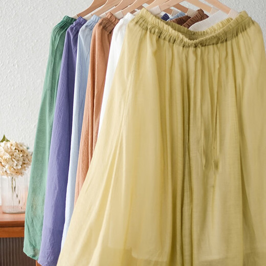 
Zimu cotton and linen summer suit, double-layer skirt, loose temperament, versatile solid color mid-length skirt, 9276 green L (recommended 100-130 Jin [Jin equals 0.5 kg])