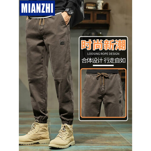 Cotton Autumn Casual Pants Men's 2024 New Fashion Brand Loose Feet Thickened Sports Working Pants Men's Spring and Autumn Style 689 Black Fleece M 90-110Jin[Jin equals 0.5 kg]