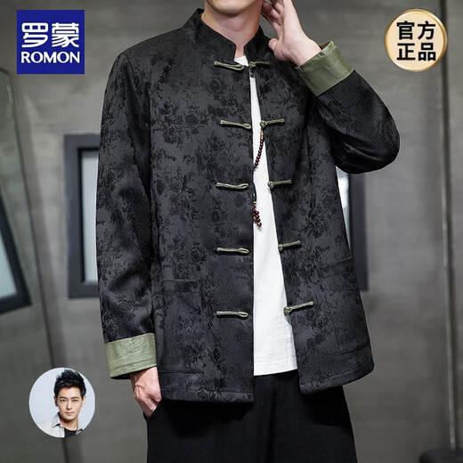 罗蒙（ROMON）新中式唐装男中国风秋冬季长袖夹克复古盘扣汉服宽松大码男士外套 Y757黄色 3XL 165-180斤