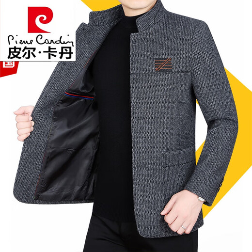 皮尔卡丹（pierre cardin）商务休闲羊毛呢夹克外套男秋季2022新款帅气立领中年爸爸装上衣服 C82163灰色 185/XXL