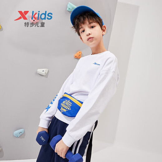 XTEP children's sweatshirts for older boys and girls sports performance series simple logo versatile children's tops 678126209244 Pearl White 140cm