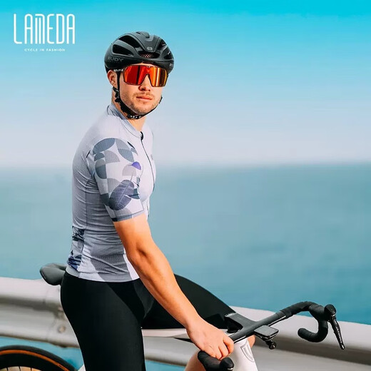 Lamparda cycling suit bicycle summer thin men's short-sleeved top road mountain bike clothes light gray blue M
