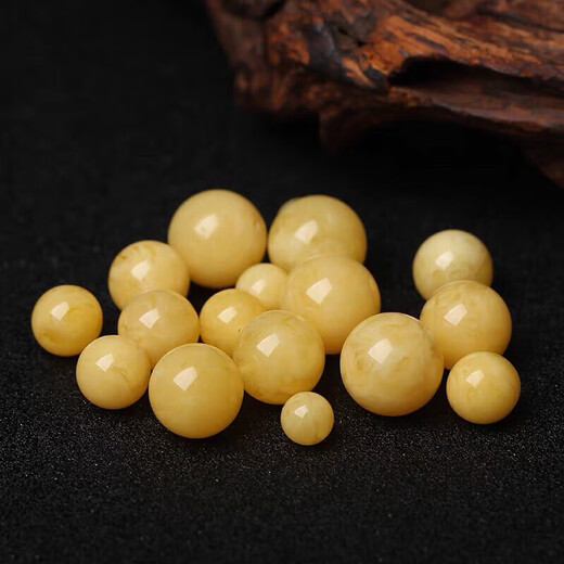 Chanfu beeswax single bead Russian material floating white flower white flower beeswax chicken oil yellow and white honey loose beads with beads single bead round bead cultural toy accessories 8MM2 pieces