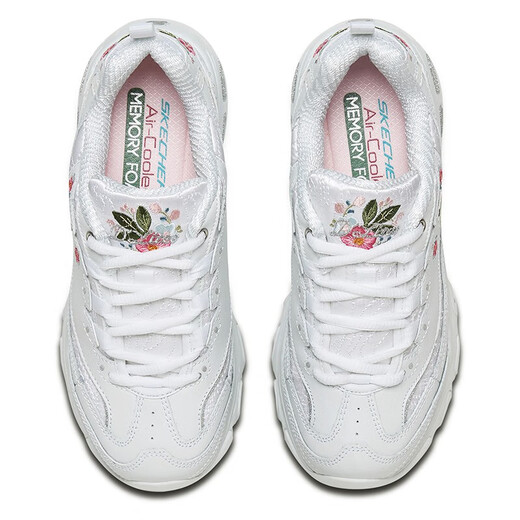 斯凯奇（Skechers）女鞋春季2025新款厚底增高老爹鞋刺绣熊猫鞋白色运动鞋轻便休闲鞋 11977-WHT 35