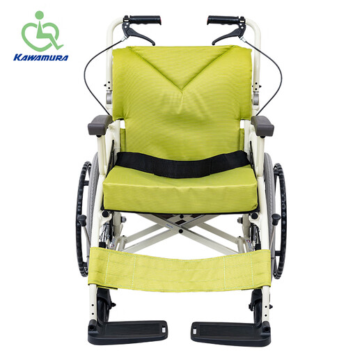 Kawamura, Japan, wheelchair, folding lightweight manual cart, elderly wheelchair, can be pushed, can be carried on large wheels, solid tire AY-18 bright green