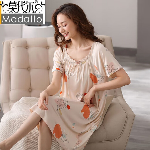 Modal High-End-Nachthemd für Frauen im Frühjahr und Herbst Sommer reines Baumwoll kurzärmelige schwangere Frauen losen dünnen langen Rock mittleren Alters im mittleren Alter großer Pyjamas T9901_nightgown M (80-100jin [Jin gleich 0,5 kg]))