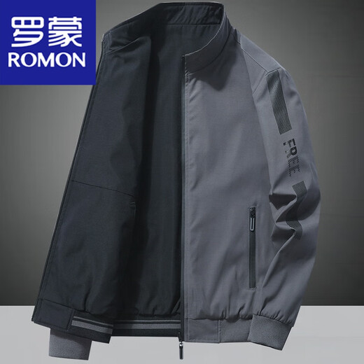 罗蒙（ROMON）两面穿外套男春秋款休闲运动2025新款大码立领夹克男春装上衣 双面穿卡其【春秋款】9866 M=100斤左右