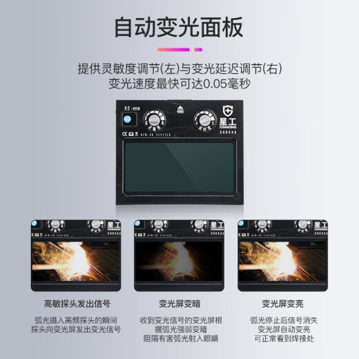 Xinggong (Xinggong) Máscara de soldadura eléctrica Gafas de soldador de cambio de luz automático Argón Capa de soldadura montada en la cabeza 698 Panel de cambio de luz