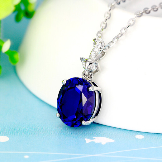 Fei Goose Sapphire Pendant 925 Silver Plated 18K Gold Necklace Colored Gemstone Crystal Tanzanite Color Women's Picture Color Pendant with 40cm Silver Chain