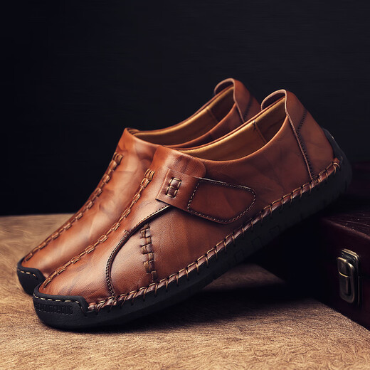 Western Region Kamelgröße Marke 2023 Herren Lederschuhe Herren Herbst Neue echte Lederbohnenschuhe Großgröße 9912 Gelbbraun 40