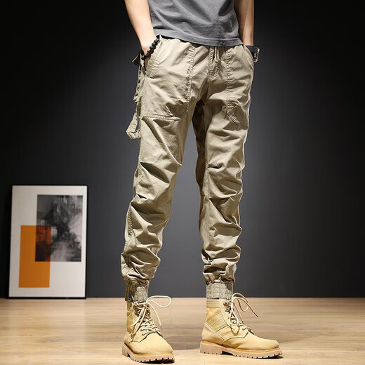 Ecken American Retro Work Pantalon Pantalon de camouflage droit en vrac pour hommes pantalon décontracté pour hommes automne et hiver petit pieds attachés pieds pantalons harem 679 gris 32