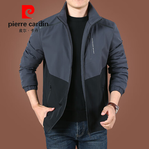 Pier Cardin Herrenjacke Herbst Herbst Kleidung 2025 Neue Stand-up-Kragenjacke mittleren Alters Herren-Farbblockierung Casual Herbst Top 9896 [Grauschwarz] Plüsch M 170spezifikationen (120jin [Jin entspricht ca. 0,5 kg]))