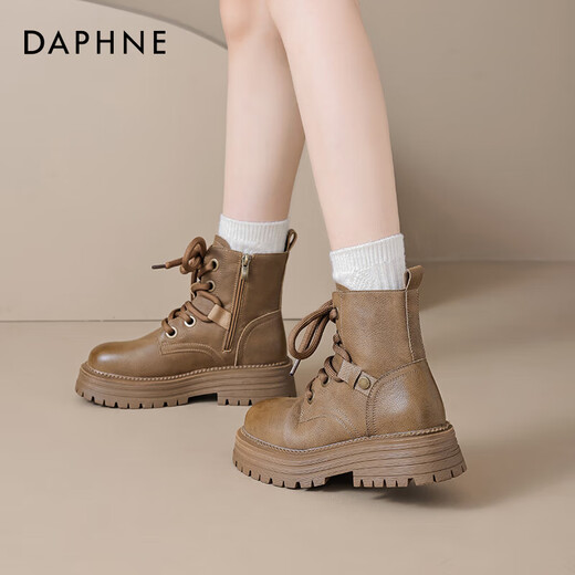 Daphne Martin Stiefel für Frauen 2025 Sommer -Single -Stiefel Britische Stil Dicker Sohle erhöhte Arbeitstiefel Western große gelbe Stiefel Trend D644087 Brown 35