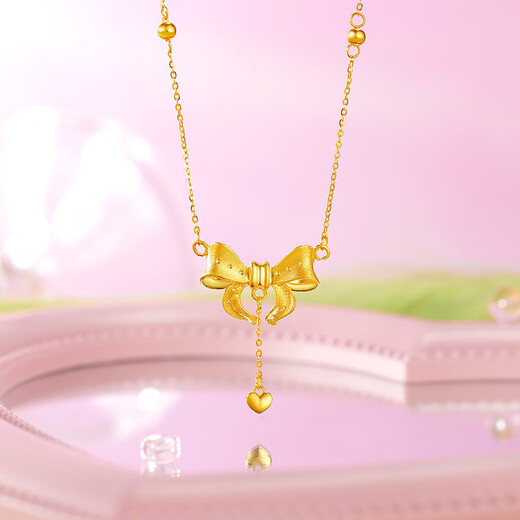 Saturday Fortune Gold Necklace Women's Bow Pure Gold Pendant Birthday Gift Price A0612627 Approximately 5.17g40+5cm