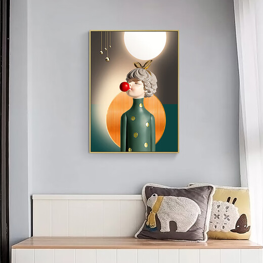Pintura de decoración de la habitación para niños Little Lulin, pintura colgante de la habitación del niño, linda burbuja pintura de dormitorio femenino inspirador Mural 13785 burbuja sin pintura de tela espejo - 45*60 marco negro