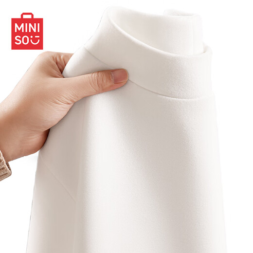 MINISO bottoming shirt men's winter high-end lining brushed texture half turtleneck plus velvet long-sleeved T-shirt white L
