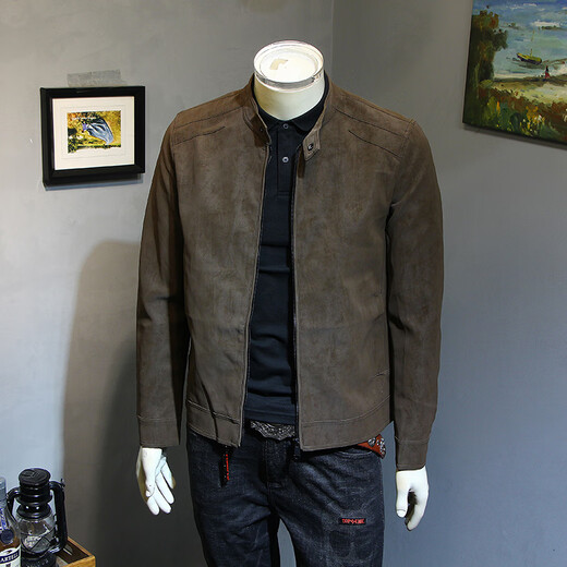 JAGR trendy brand leather men's jacket winter 2024 leather jacket motorcycle jacket casual top imitation leather men's jacket brown M