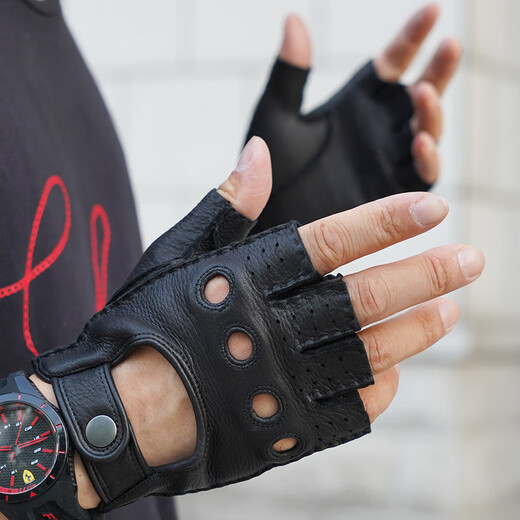 Lootis NOOLDERS men's half-finger retro driving deerskin gloves retro motorcycle riding driving gloves half thin black L size