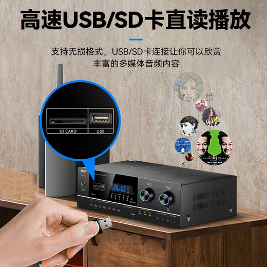 Xianke AV-312V Home KTV Audio-Verstärker Special für Heimkartenpaketlautsprecher, Hochfutterbluetooth-drahtloser Musik-Hochleistungs-Musikverstärker mit Mikrofon