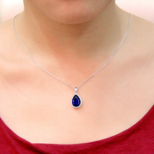 Flying Goose Sapphire Pendant 925 Silver Plated 18K Gold Tanzanite Color Gem Drop Shape Color Gemstone Necklace for Women Picture Color Pendant with 45cm Silver Chain