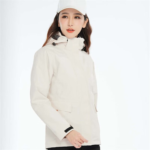BRELRMON韩版冲锋衣女男防风户外防寒三合一保暖可拆卸滑雪登山服夹克外套 HS12805米白-女 S